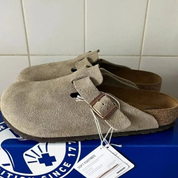 📌Boston 🌸 Soft Footbed Suede Leather Taupe Women's Sandals - Picture 1 of 4